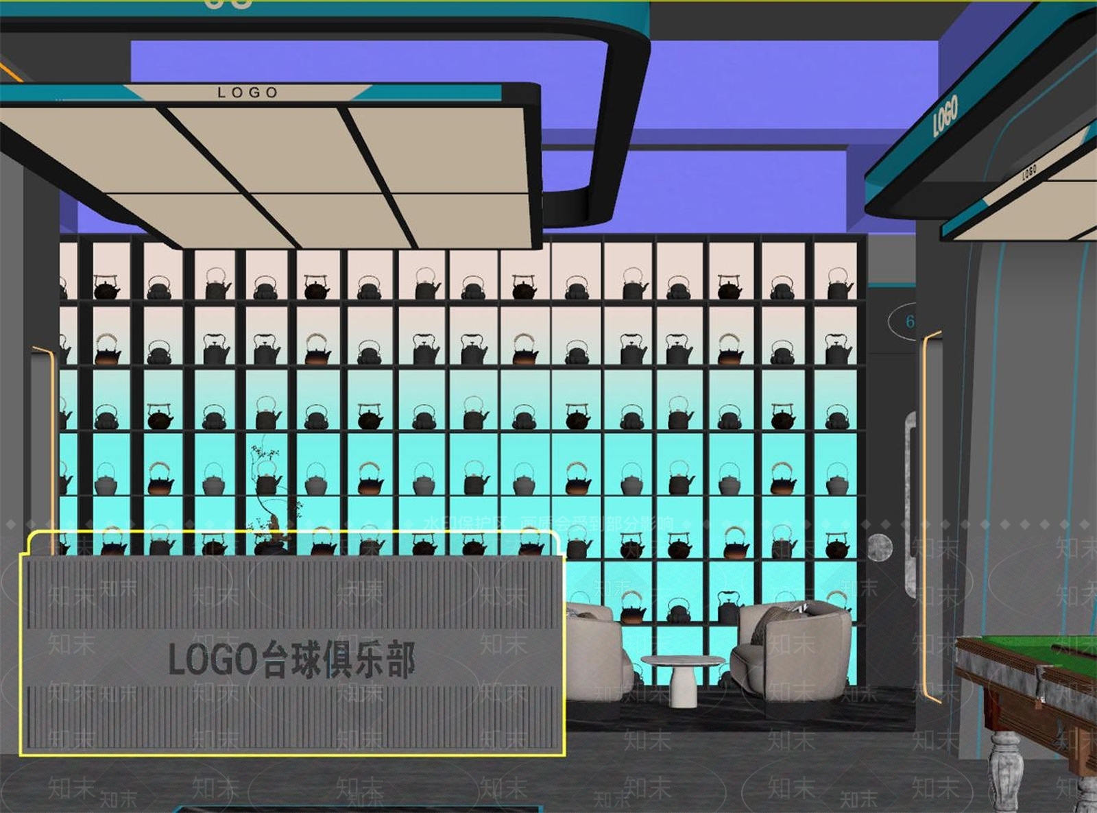 赛博朋克风台球室3D模型下载【ID:1229082349】
