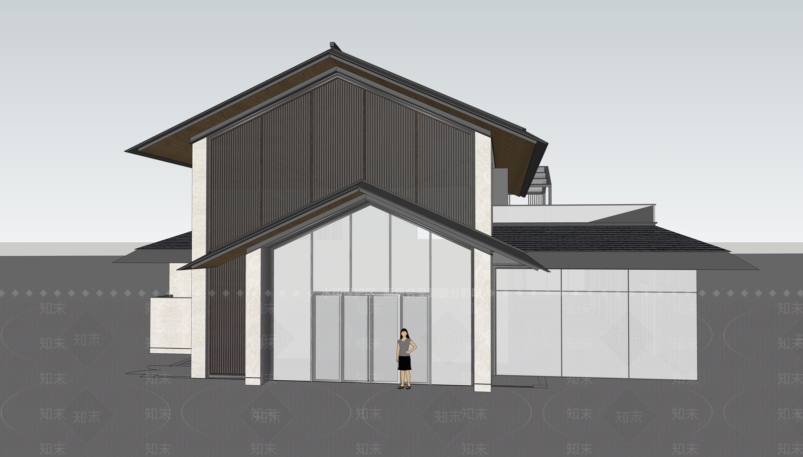 新中式民宿建筑SU模型下载【ID:1229117870】