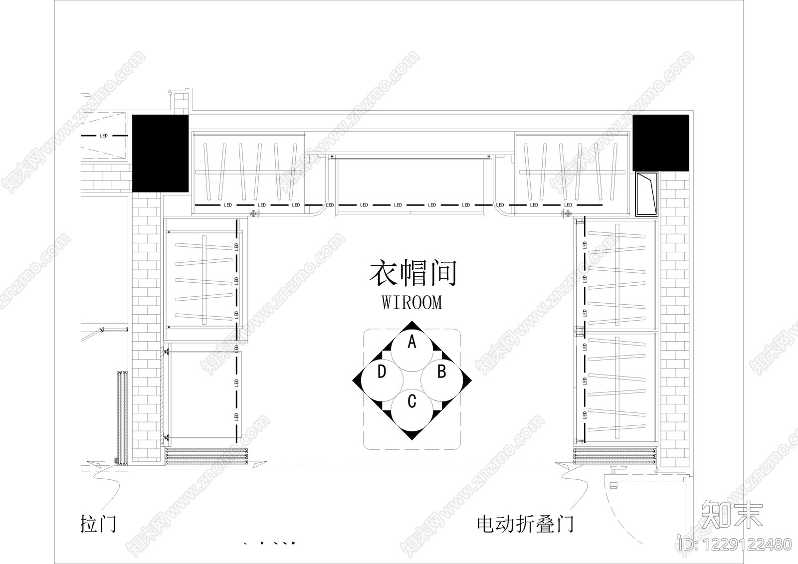 衣帽间cad施工图下载【ID:1229122480】
