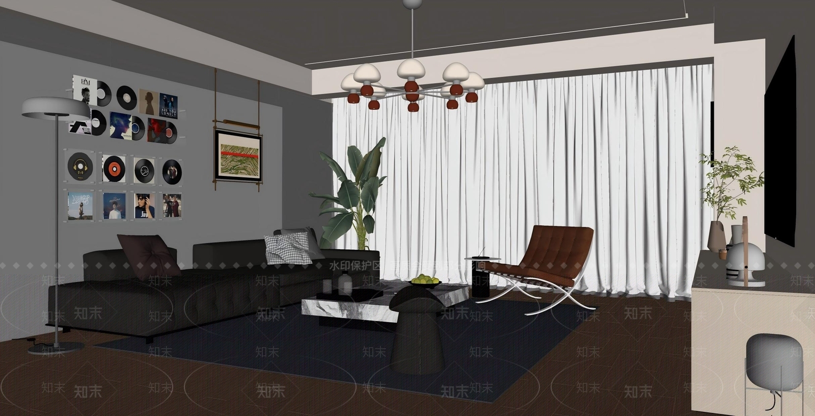 中古风家居客厅SU模型下载【ID:1229122527】