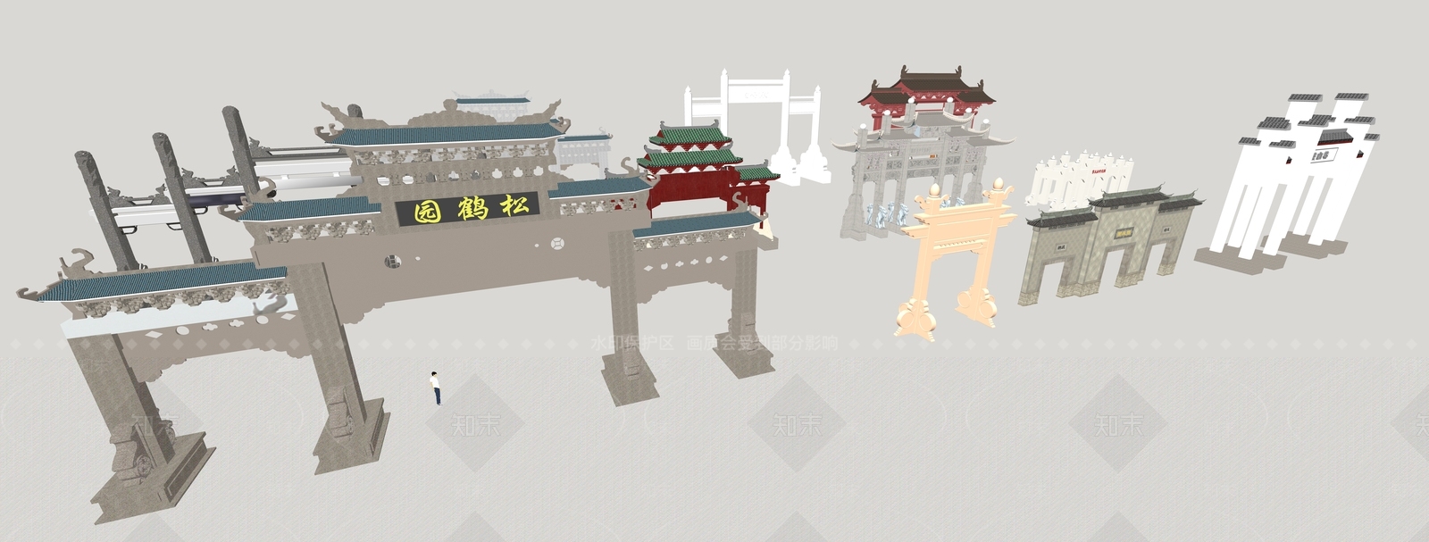 中式古建牌坊牌楼SU模型下载【ID:1229122843】