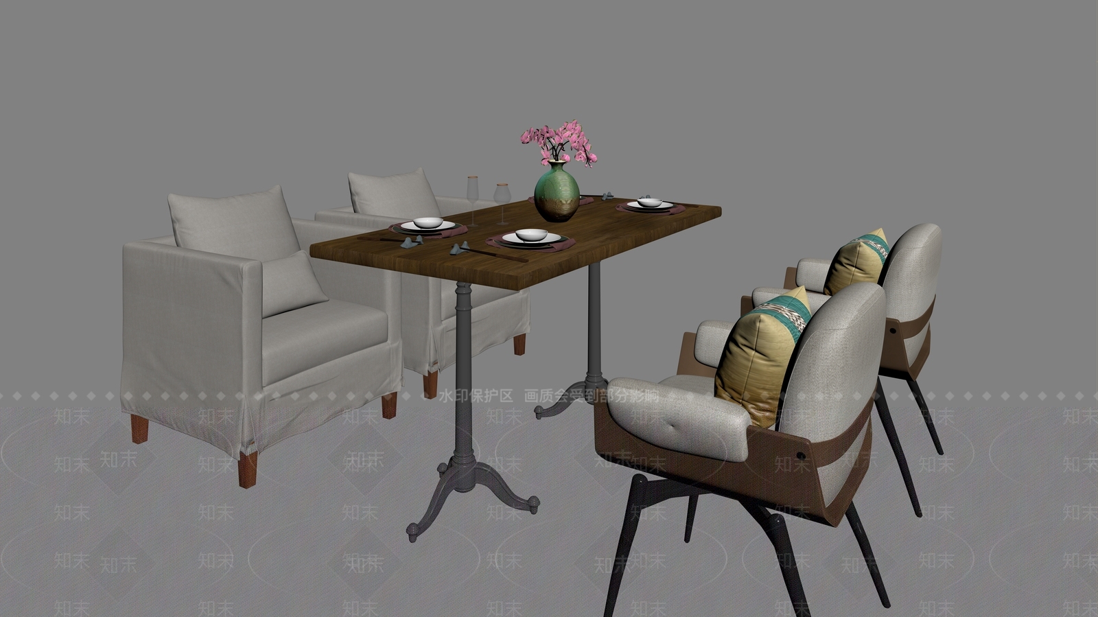 奶油风餐桌椅3D模型下载【ID:1229123312】