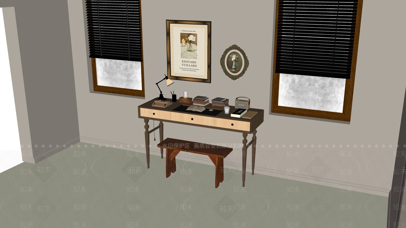 中古风书桌椅SU模型下载【ID:1229125368】
