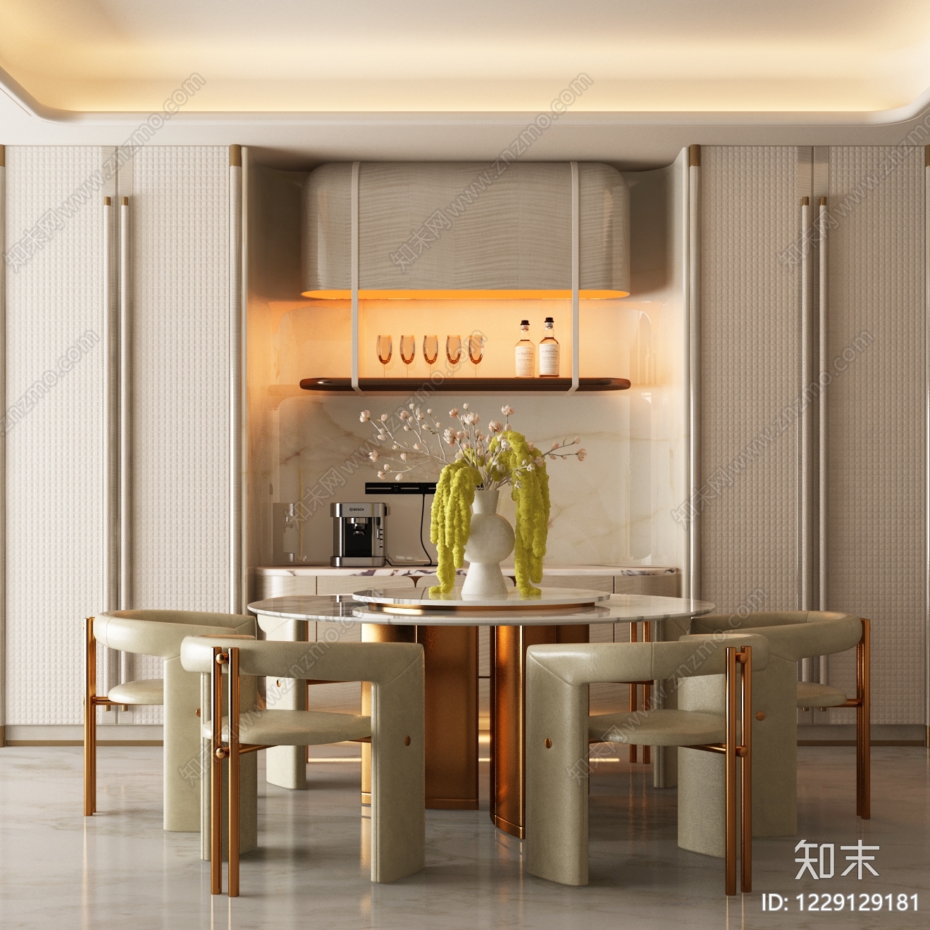 轻奢家居餐厅3D模型下载【ID:1229129181】