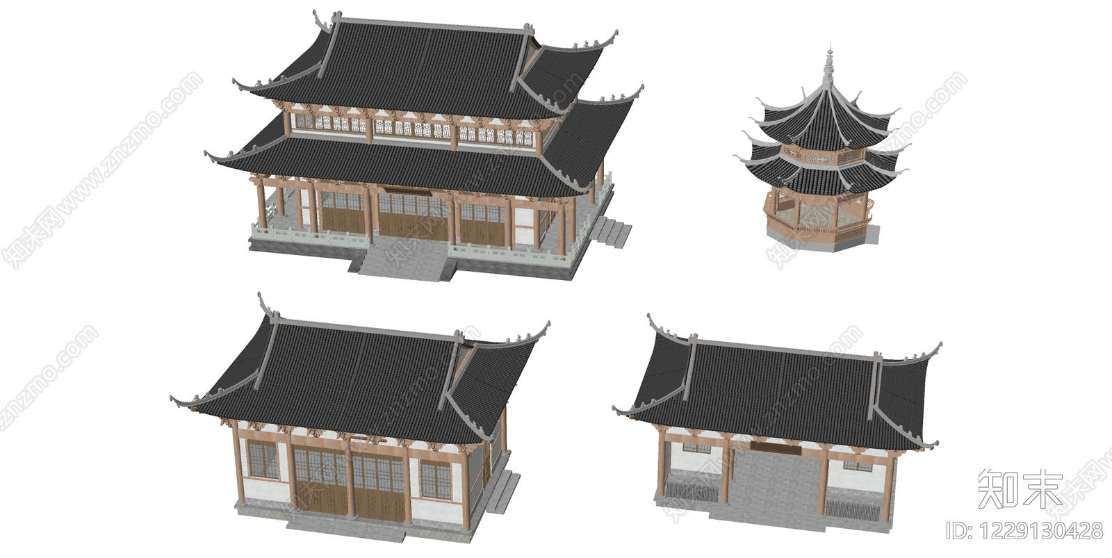 中式古建古建筑SU模型下载【ID:1229130428】