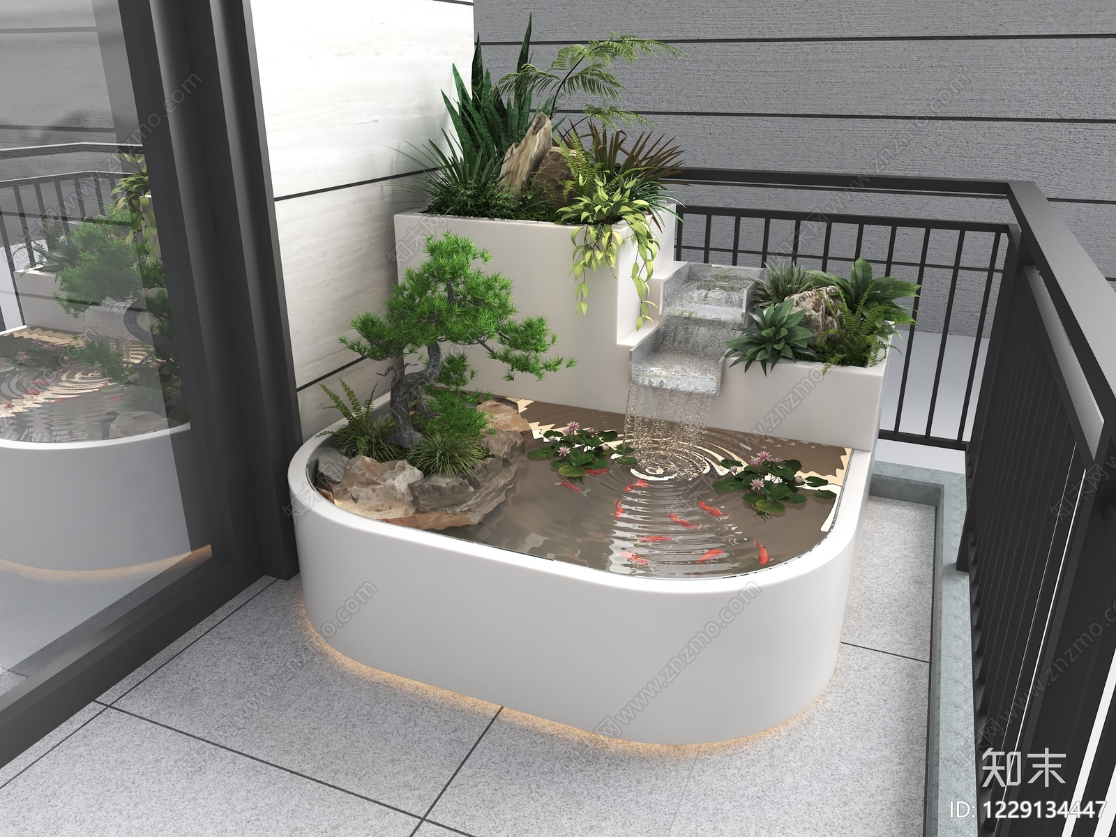 新中式景观人工水池3D模型下载【ID:1229134447】
