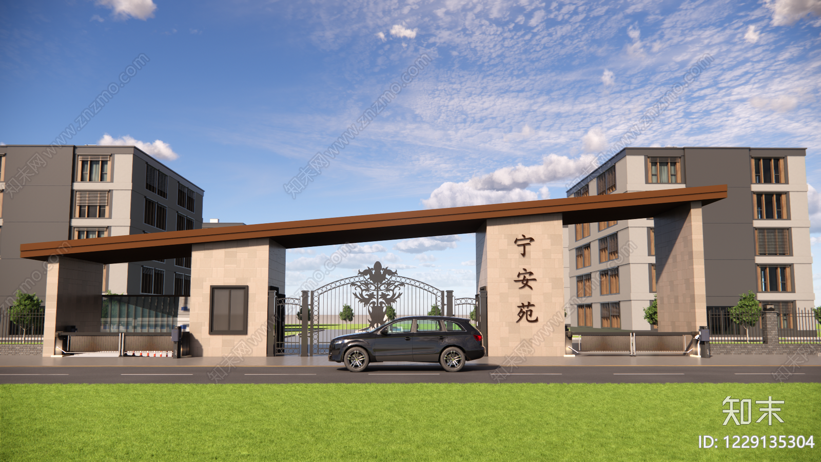 现代主义入口大门SU模型下载【ID:1229135304】
