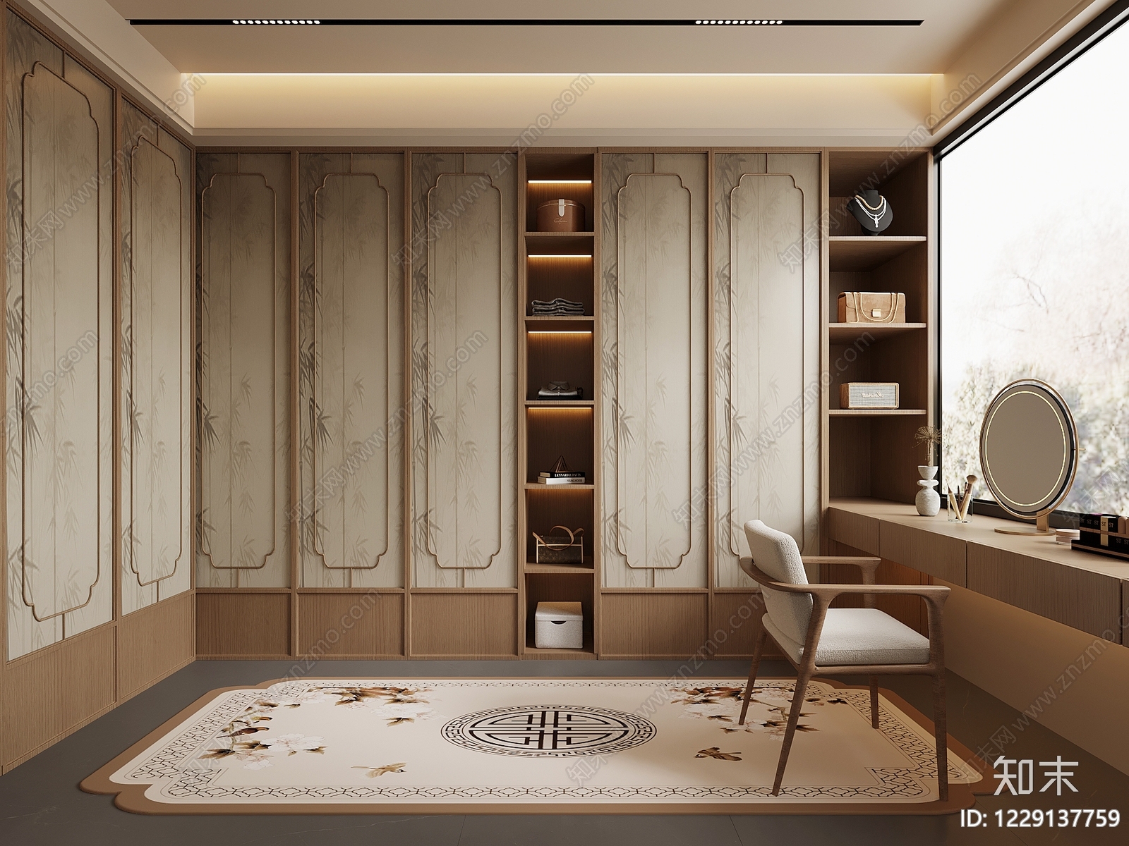 新中式衣帽间SU模型下载【ID:1229137759】