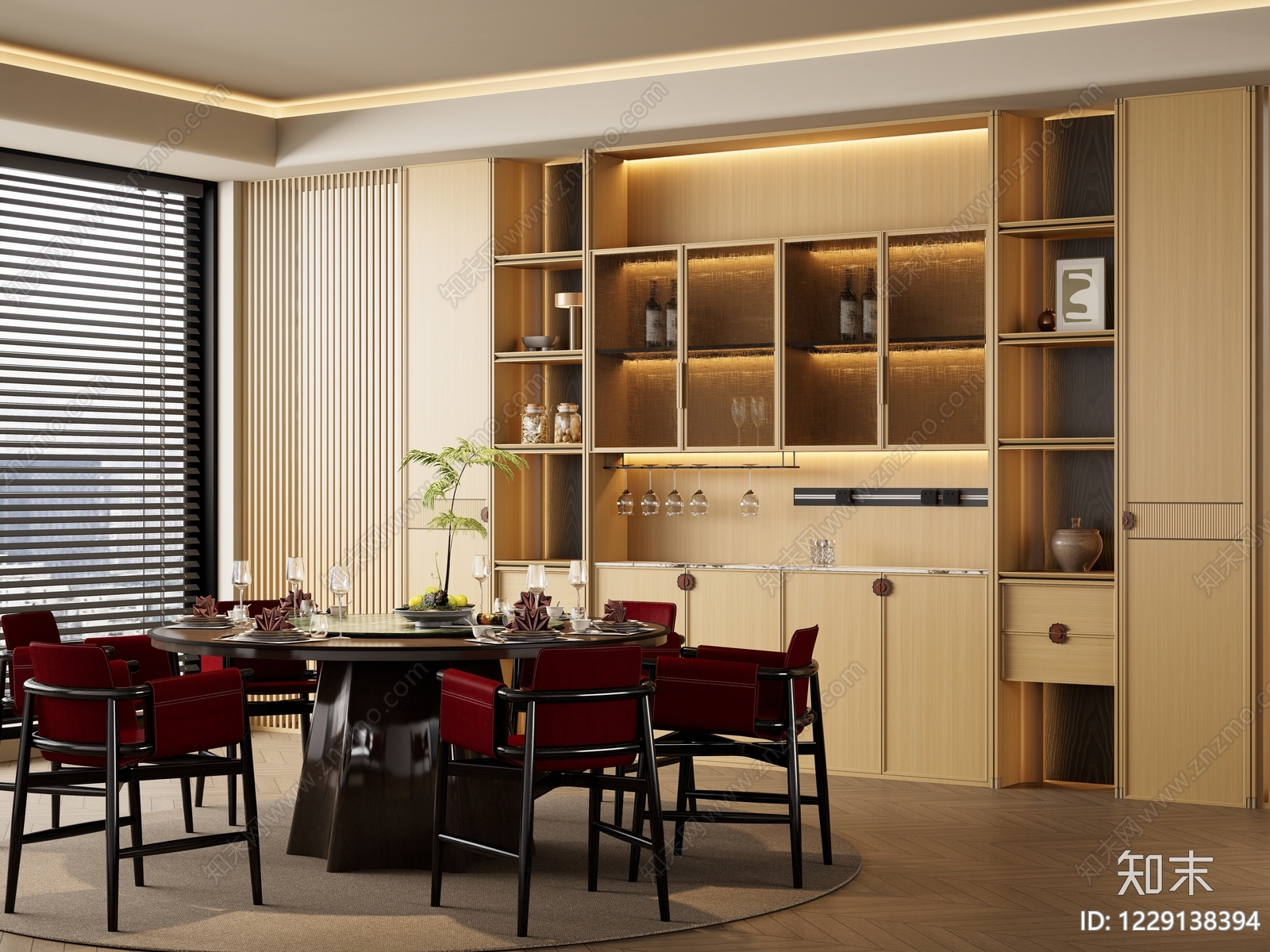 新中式家居餐厅SU模型下载【ID:1229138394】