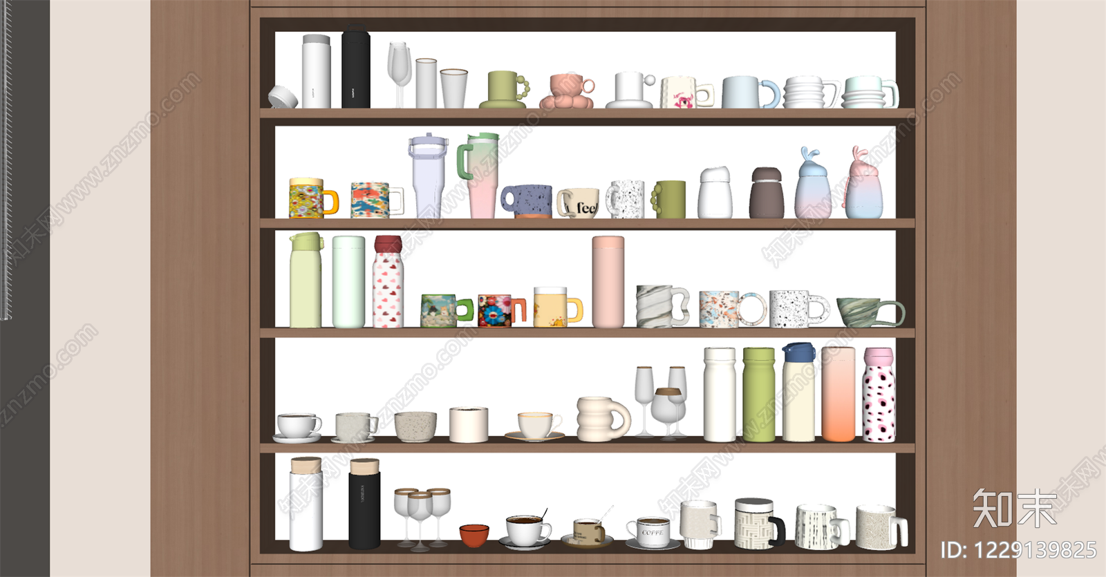 原木风厨房用品组合SU模型下载【ID:1229139825】