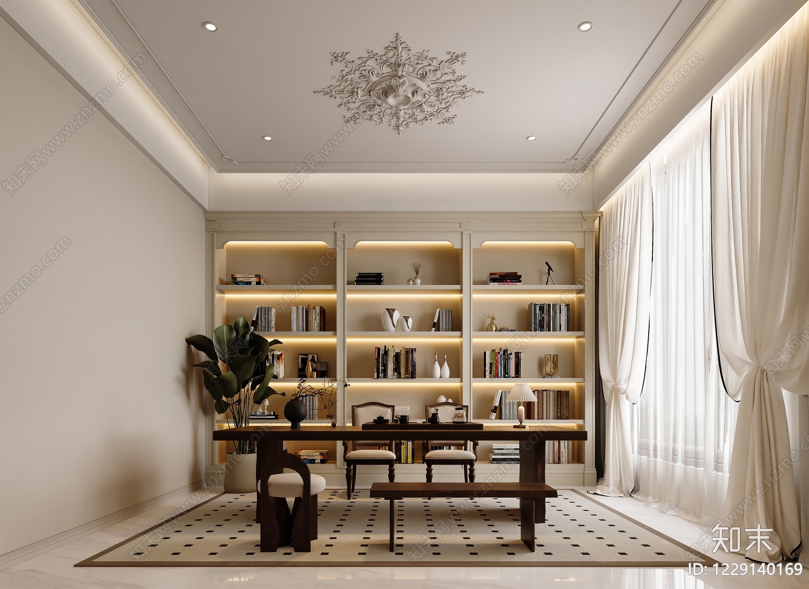 法式书房3D模型下载【ID:1229140169】