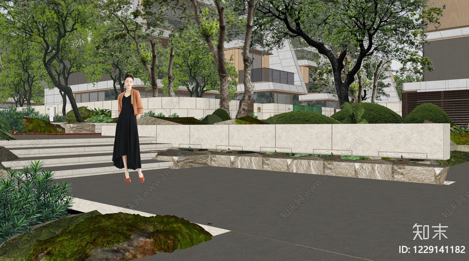 新中式景观小区景观SU模型下载【ID:1229141182】