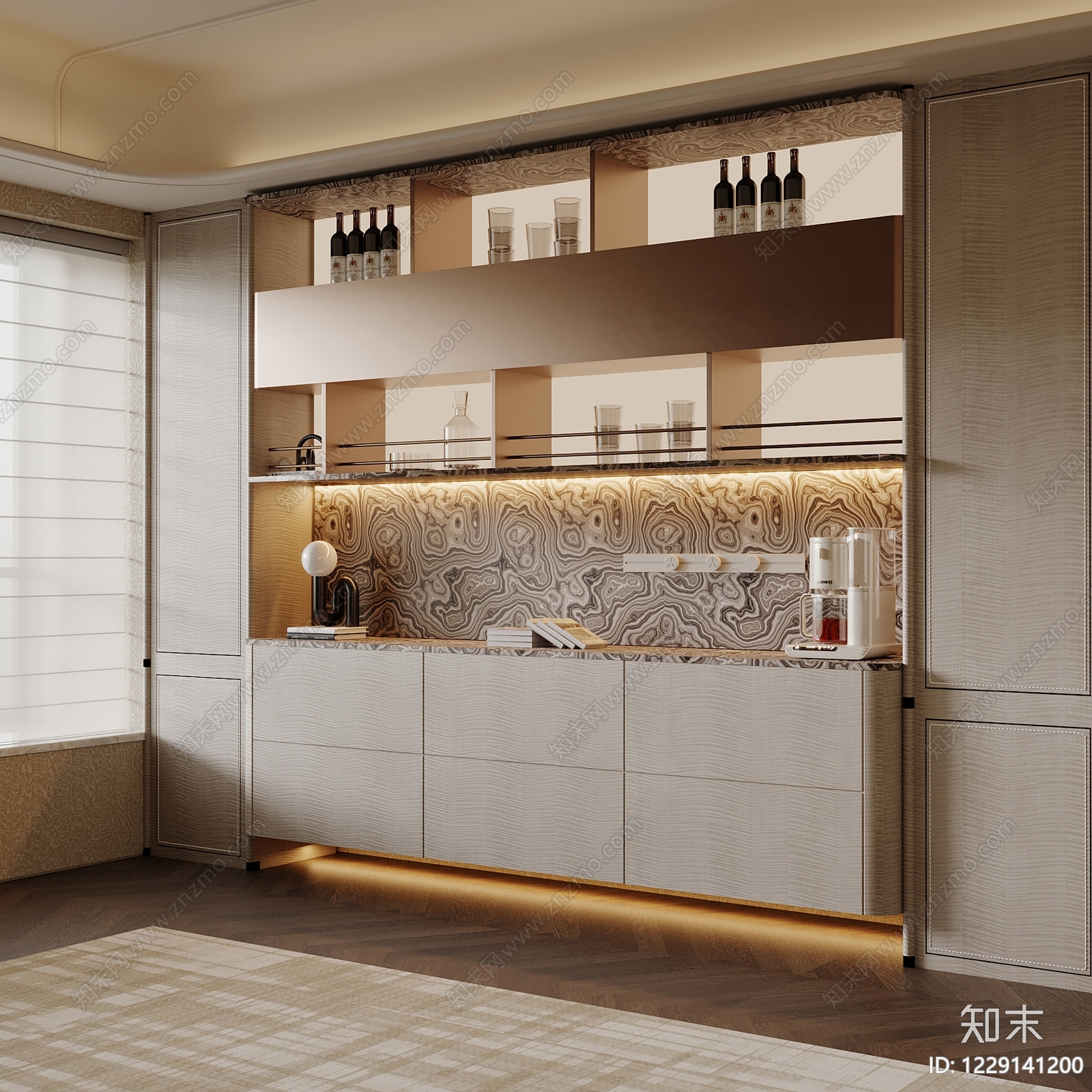 意式极简酒柜SU模型下载【ID:1229141200】