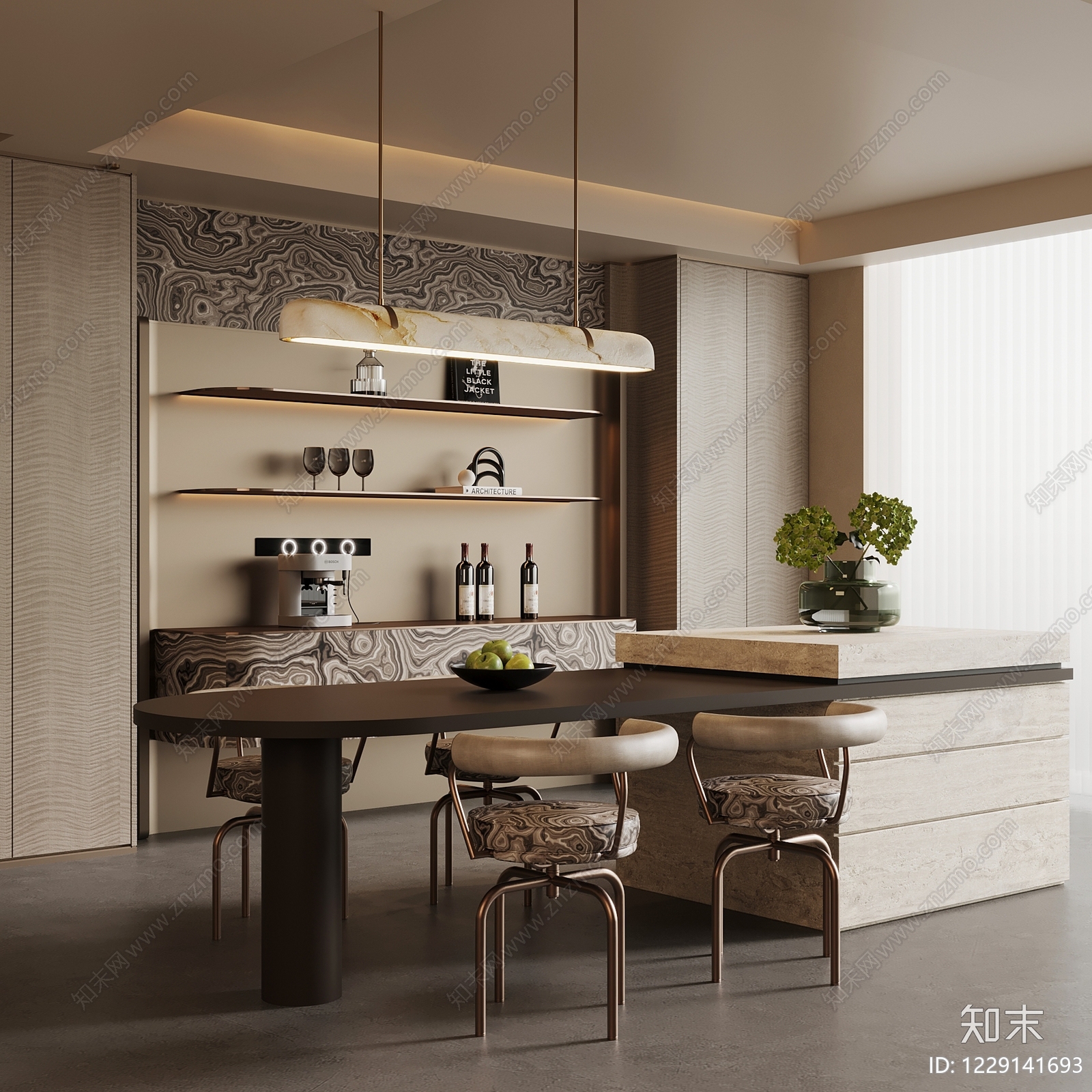 意式极简岛台餐厅3D模型下载【ID:1229141693】