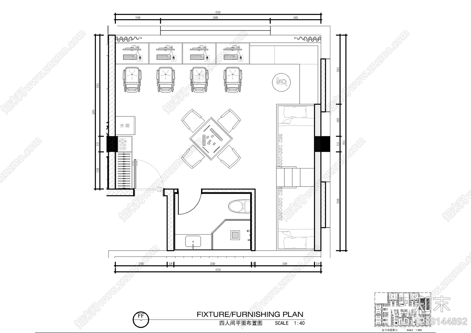 酒店客房cad施工图下载【ID:1229144892】