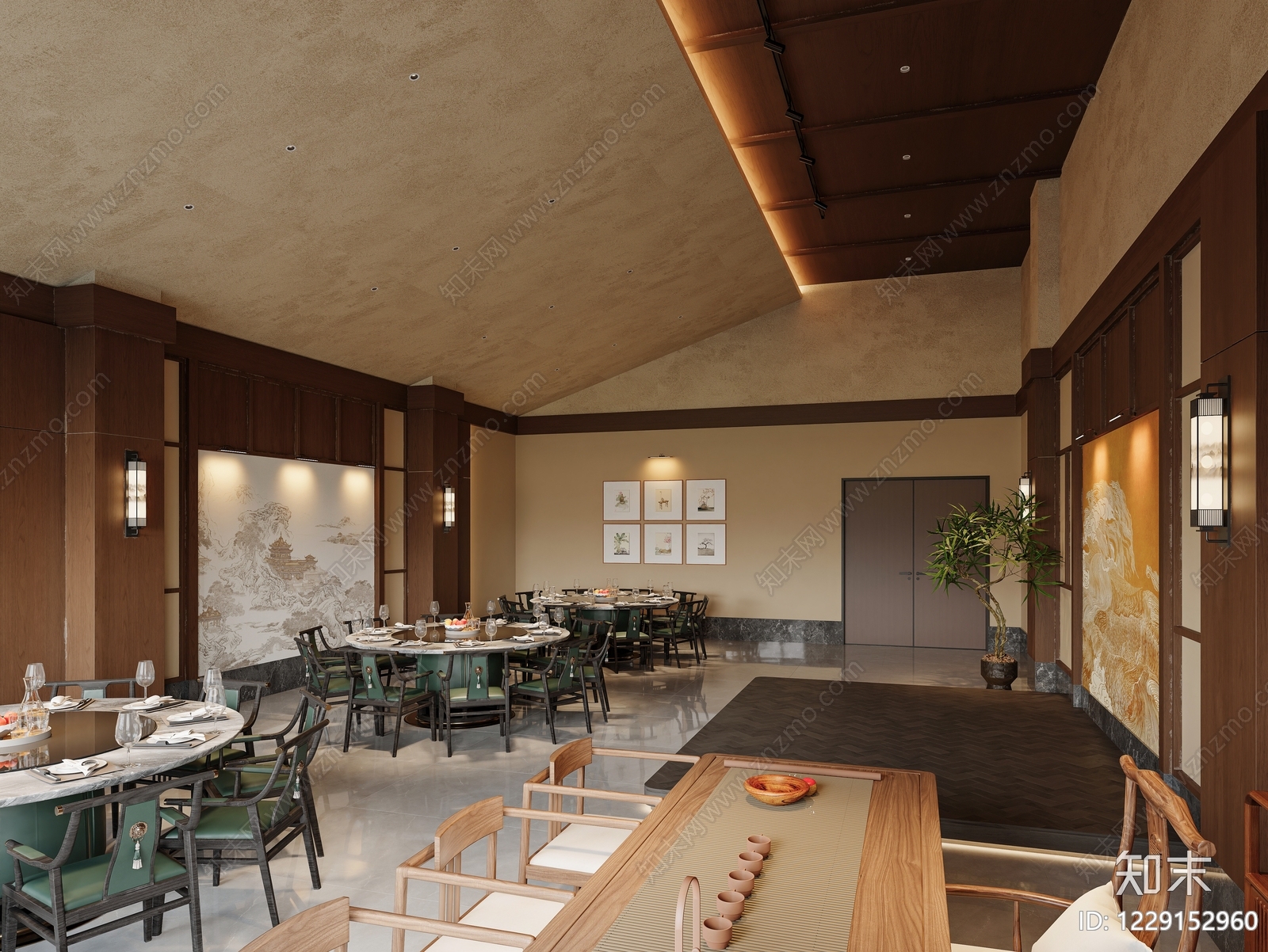 新中式中餐厅3D模型下载【ID:1229152960】