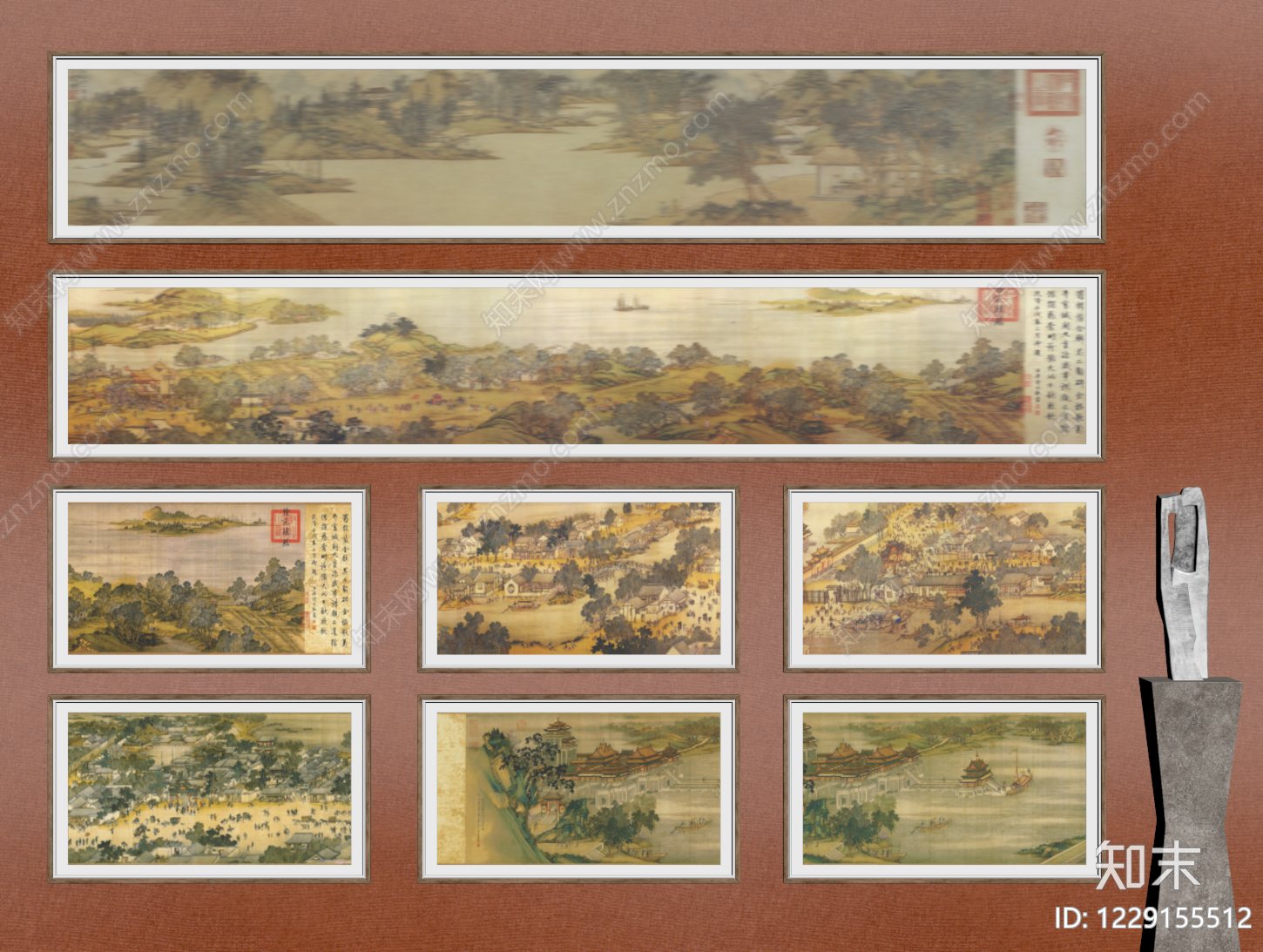 新中式挂画组合SU模型下载【ID:1229155512】
