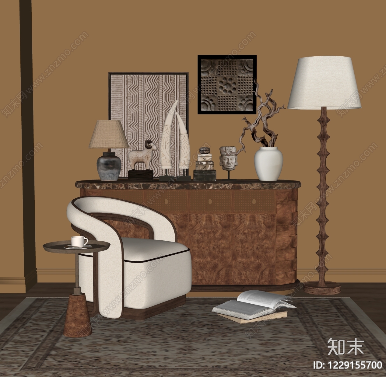中古风家居客厅SU模型下载【ID:1229155700】