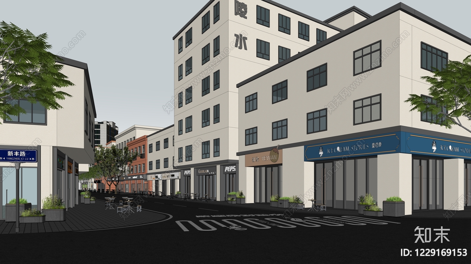 现代主义商业街SU模型下载【ID:1229169153】