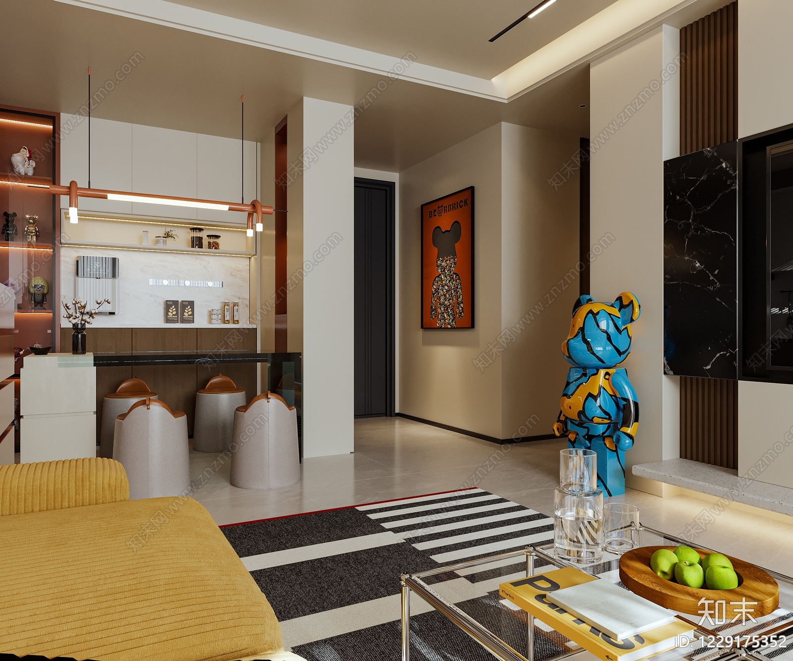 现代别墅客餐厅3D模型下载【ID:1229175352】