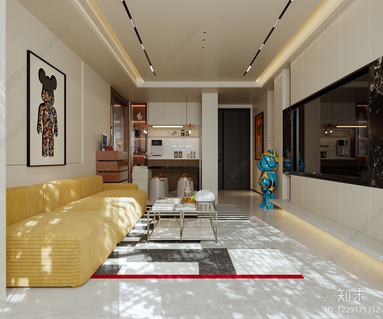 现代别墅客餐厅3D模型下载【ID:1229175352】