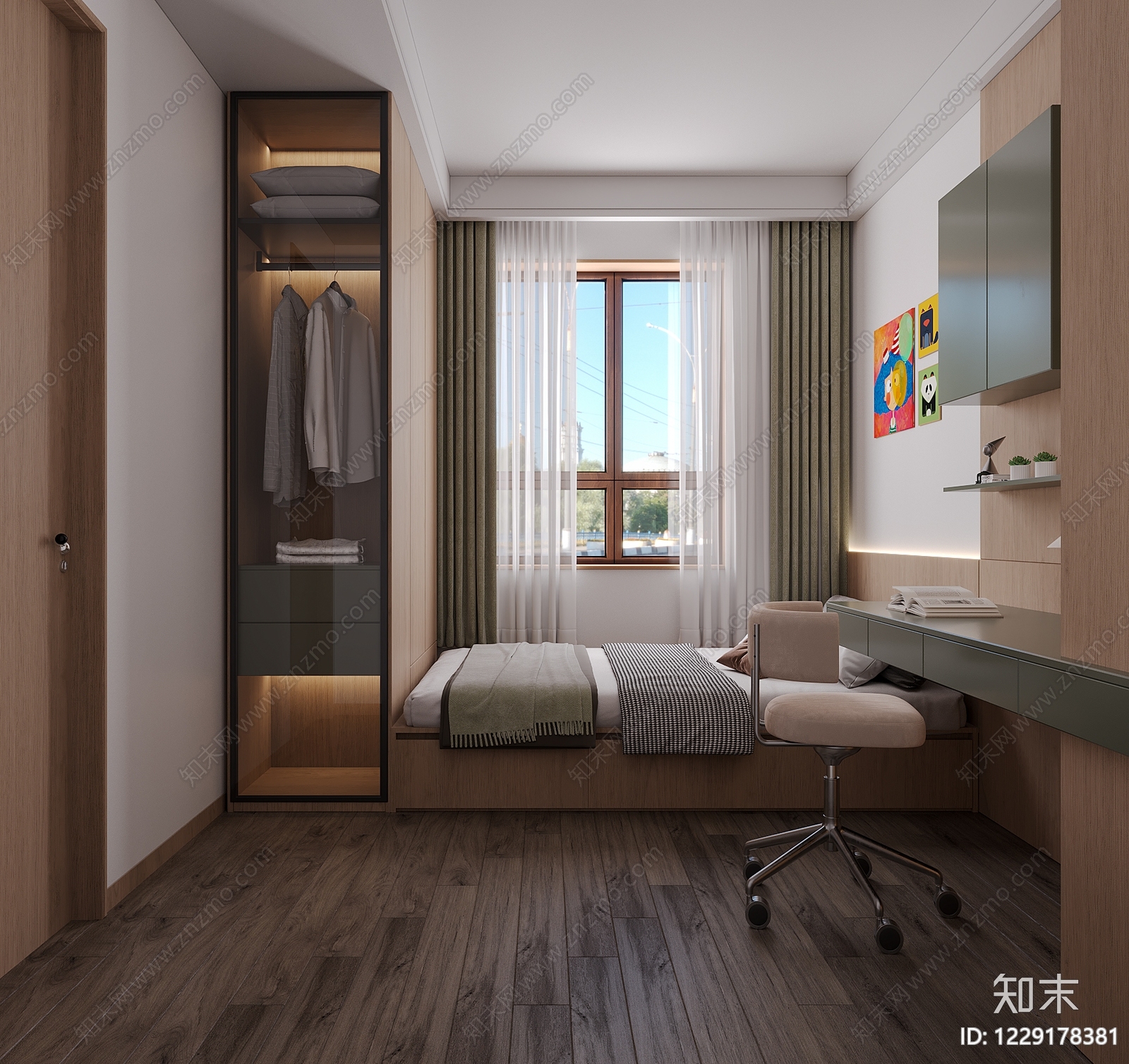 现代简约榻榻米卧室3D模型下载【ID:1229178381】