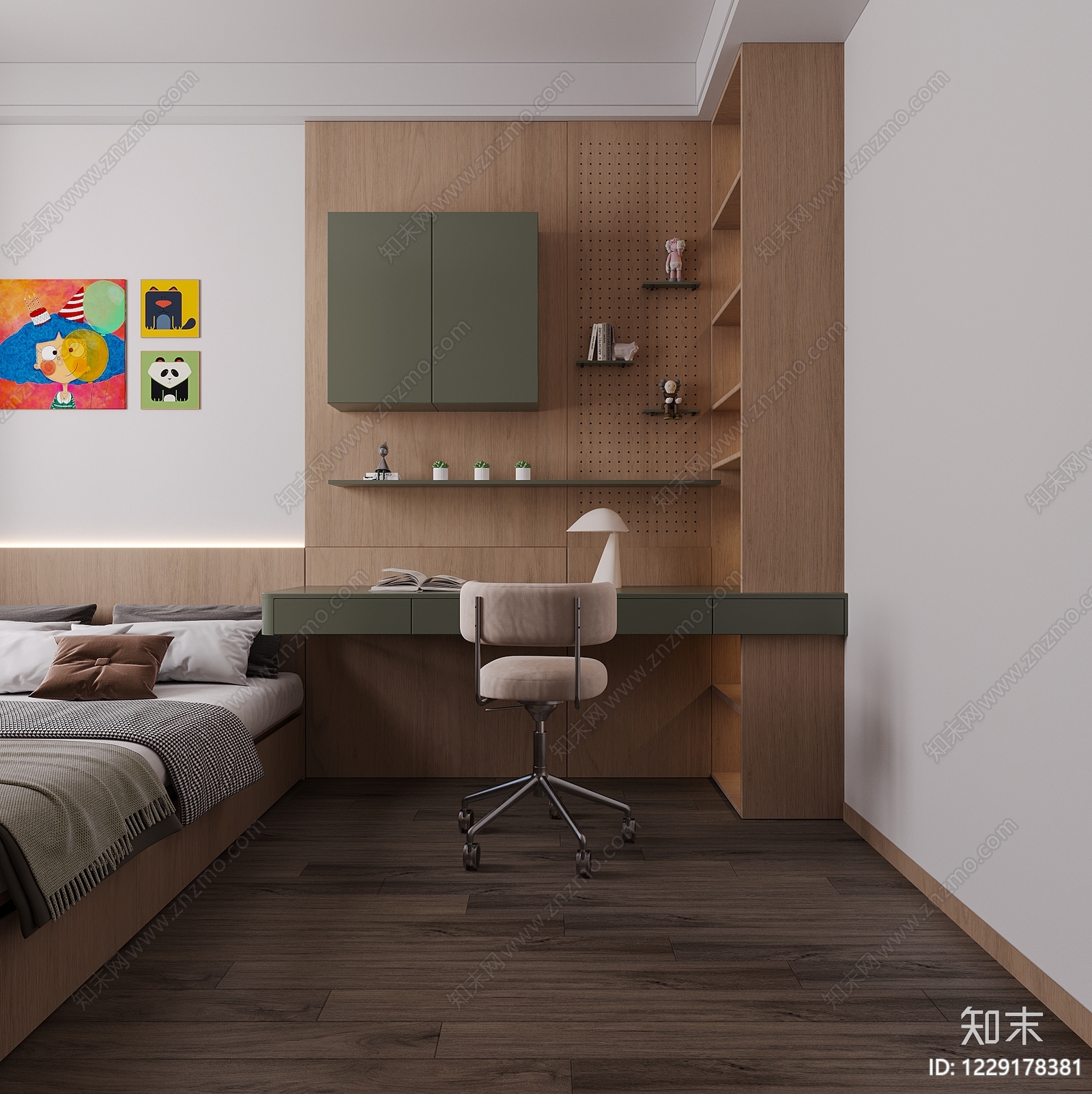 现代简约榻榻米卧室3D模型下载【ID:1229178381】