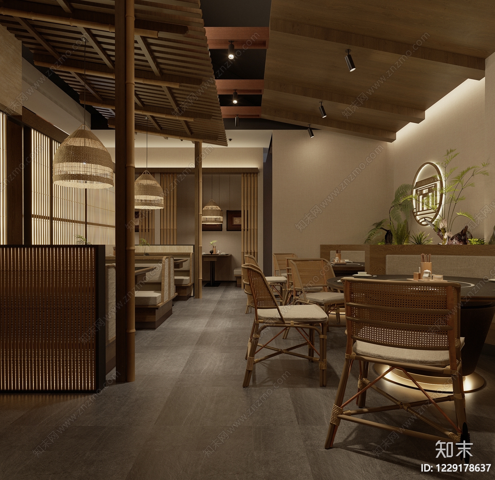 新中式中餐厅3D模型下载【ID:1229178637】