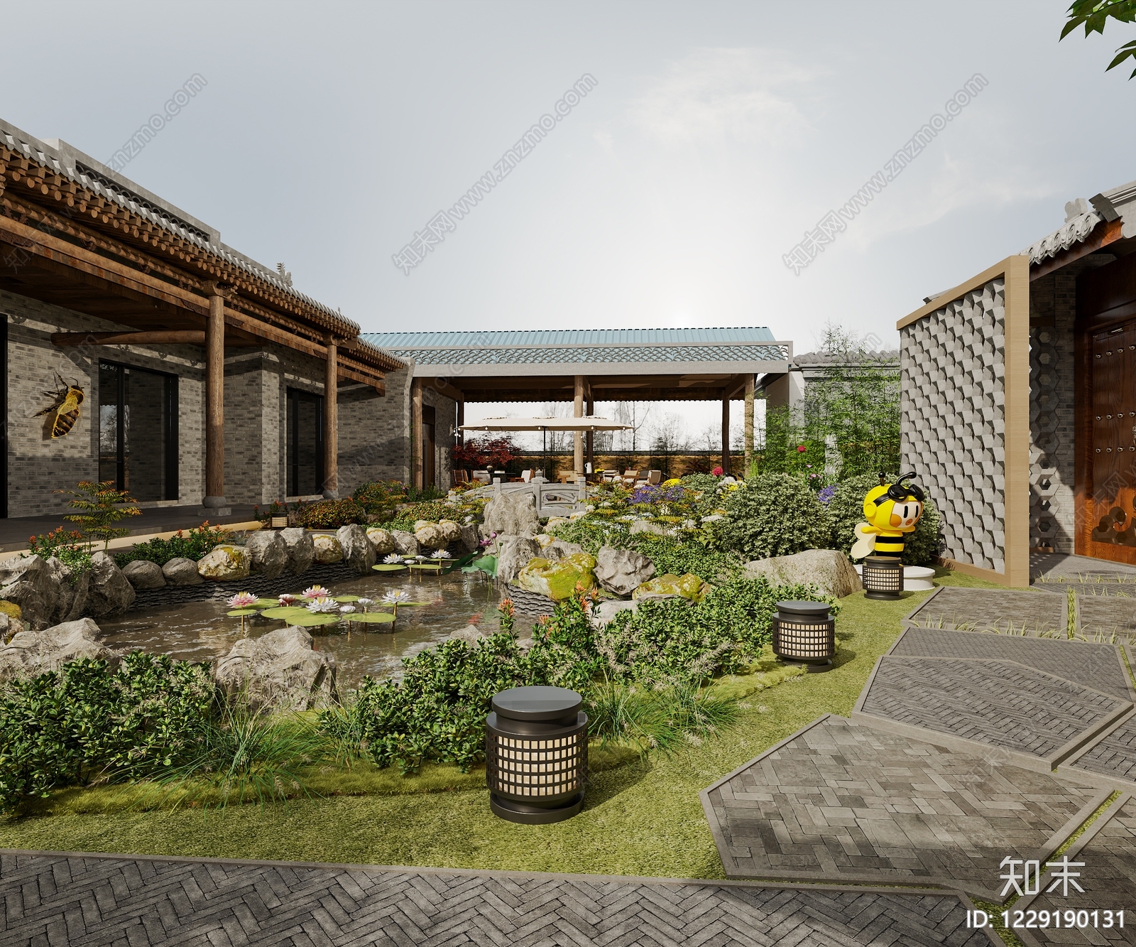 新中式景观庭院3D模型下载【ID:1229190131】