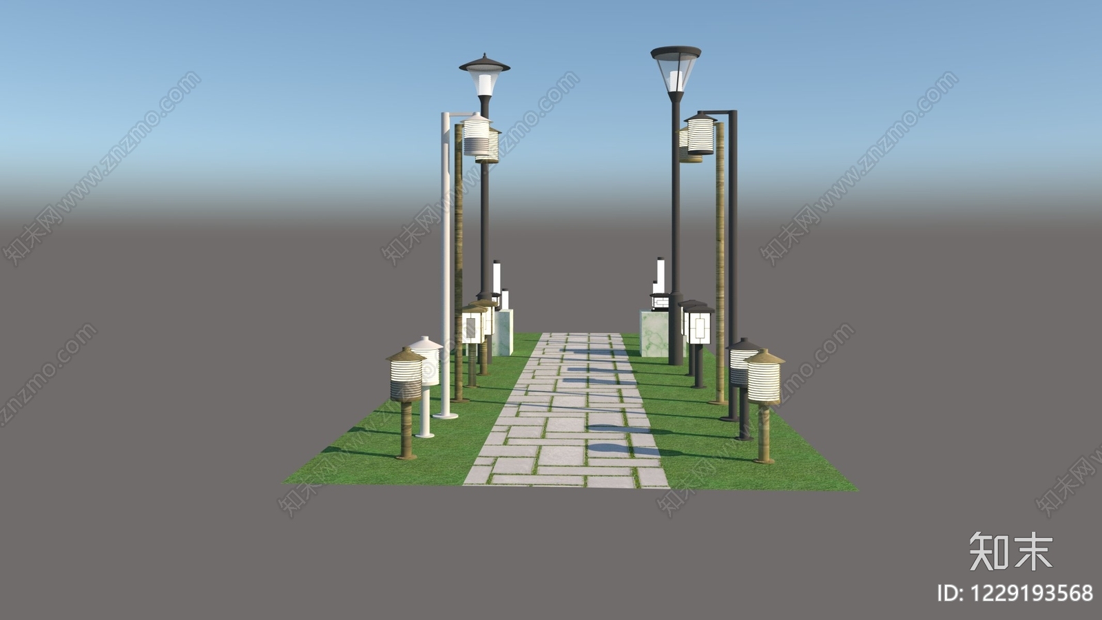 新中式景观景观灯SU模型下载【ID:1229193568】