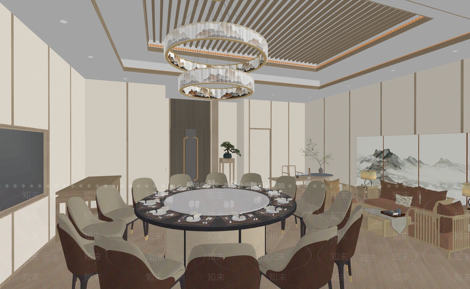 新中式包厢SU模型下载【ID:1229208636】