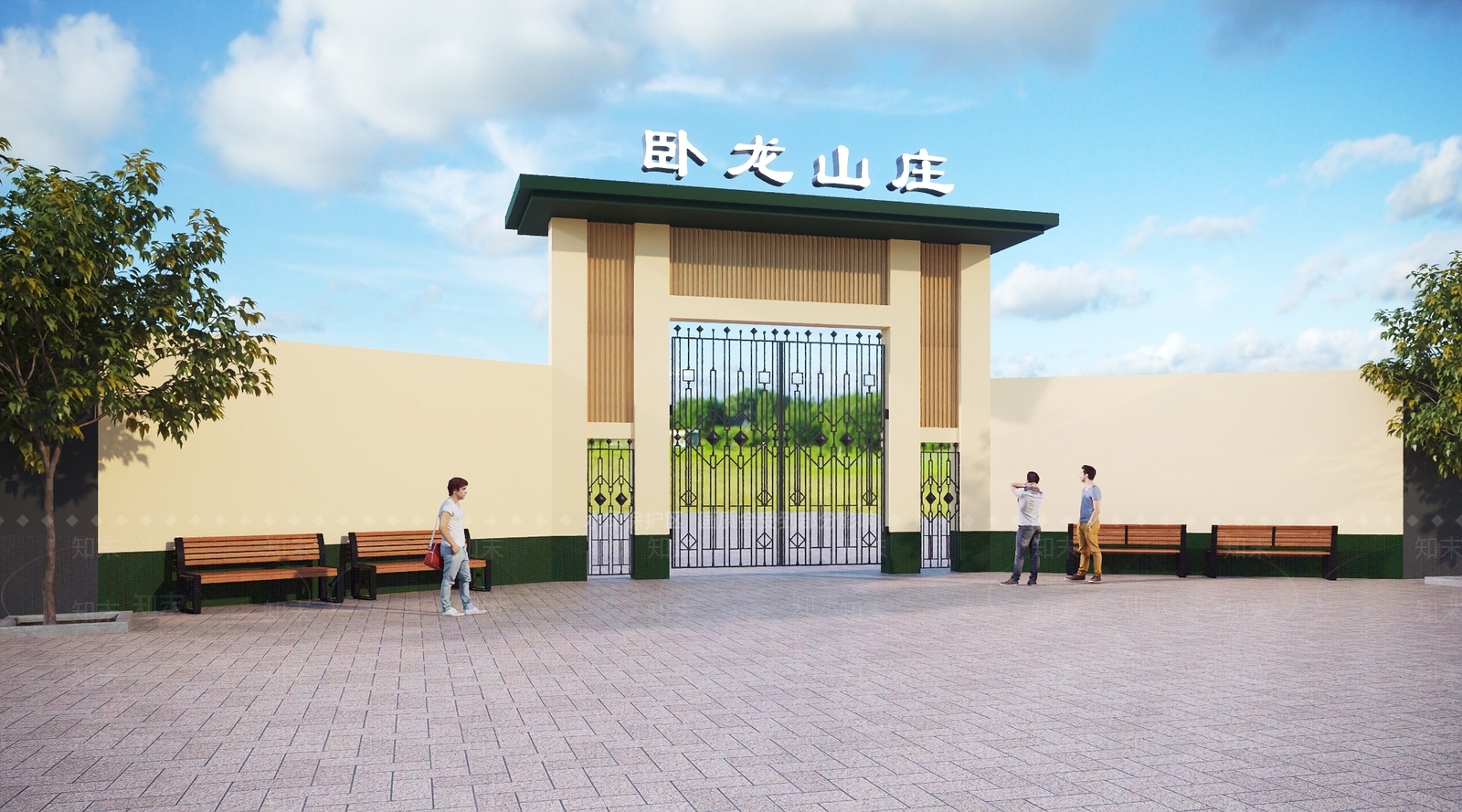 现代主义大门3D模型渲染效果图