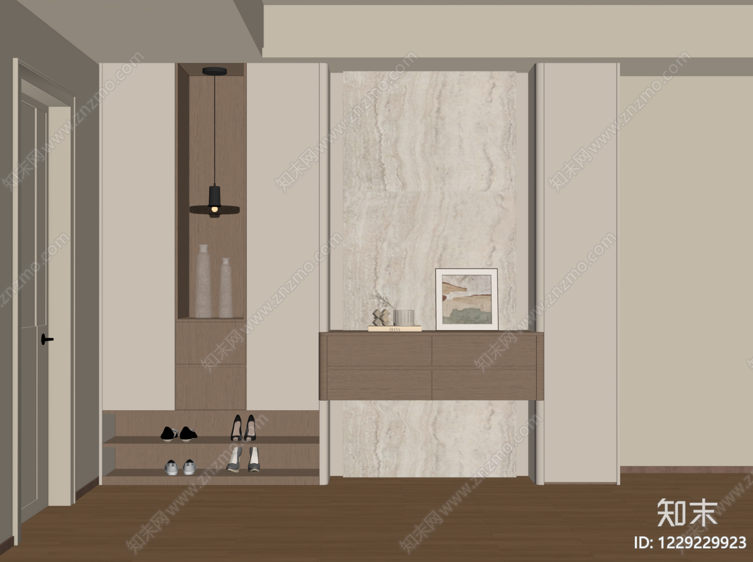 奶油风玄关SU模型下载【ID:1229229923】