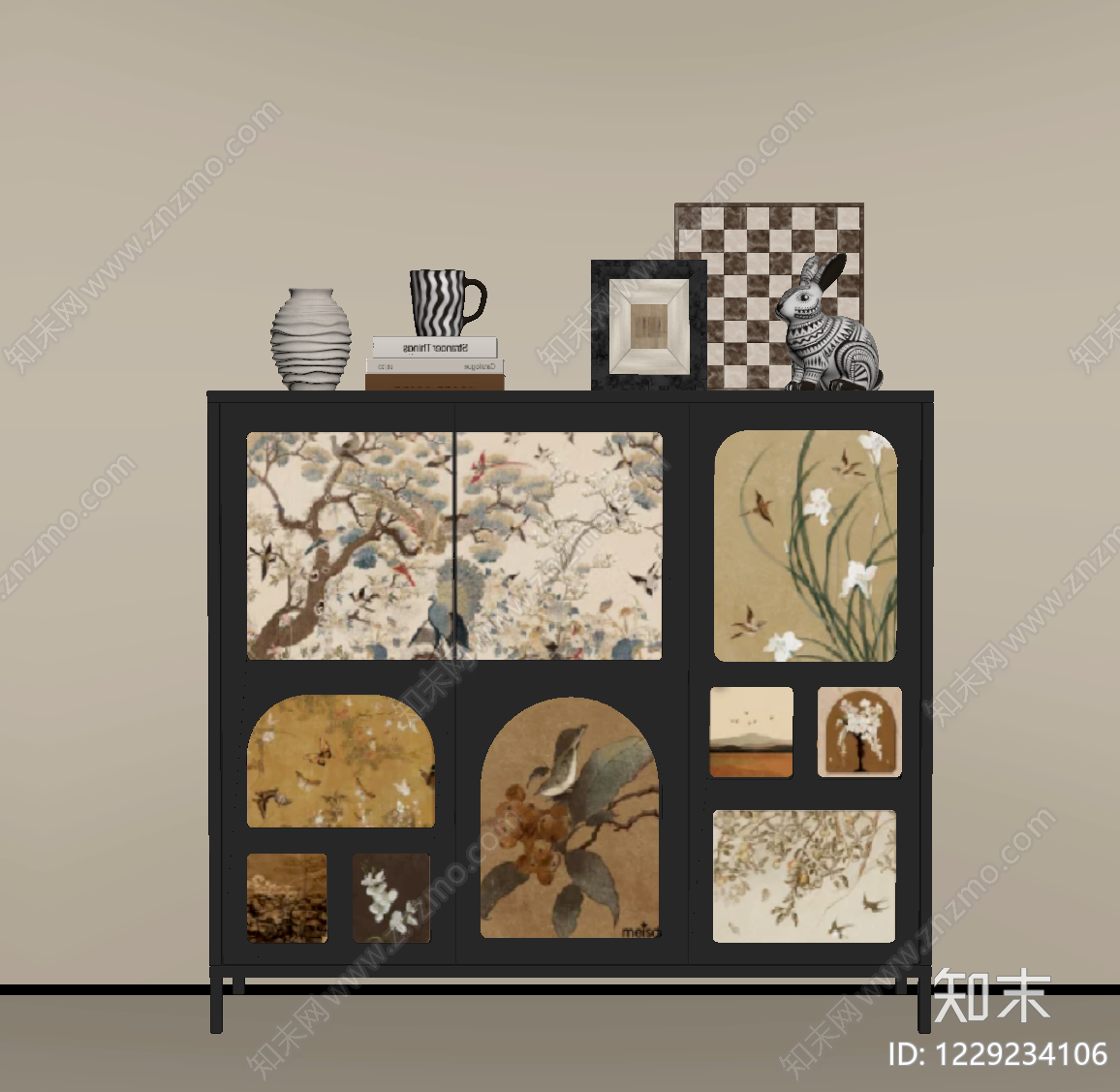 新中式餐边柜SU模型下载【ID:1229234106】