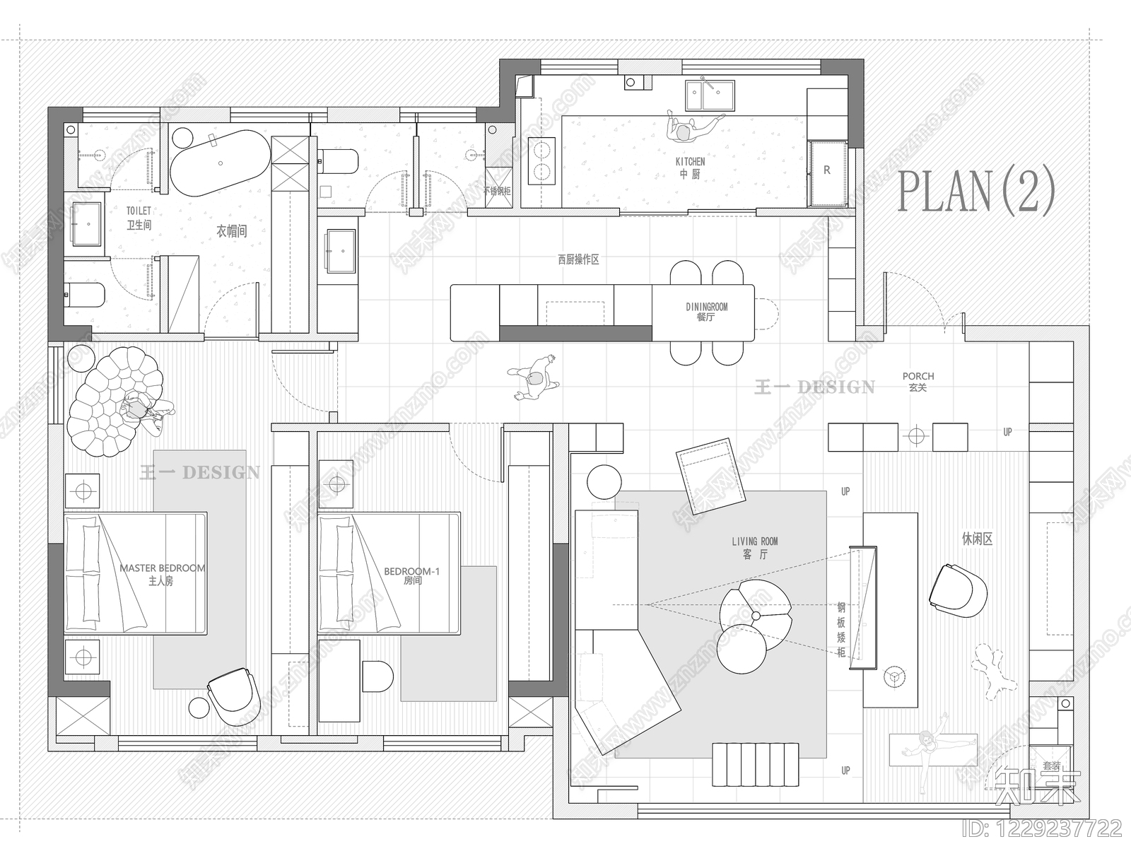 小户型平层cad施工图下载【ID:1229237722】