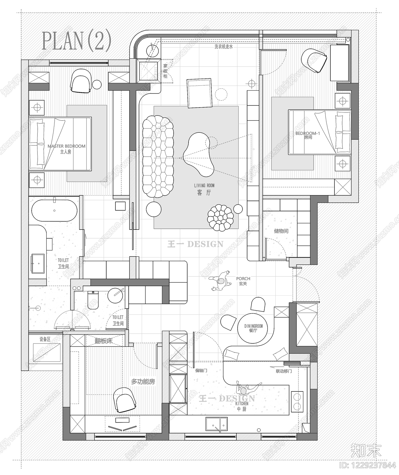 小户型平层cad施工图下载【ID:1229237844】