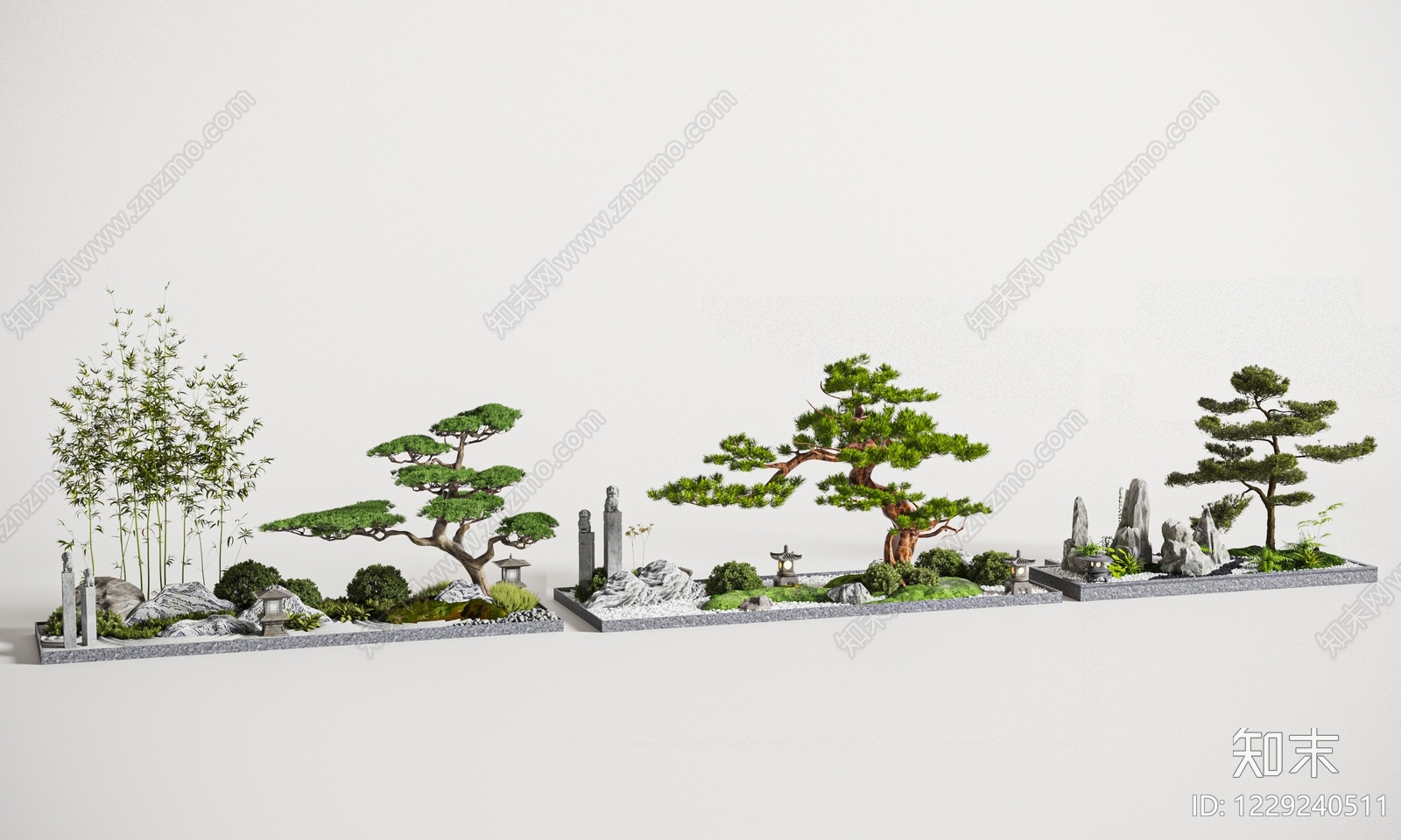 新中式景观落地摆件3D模型下载【ID:1229240511】