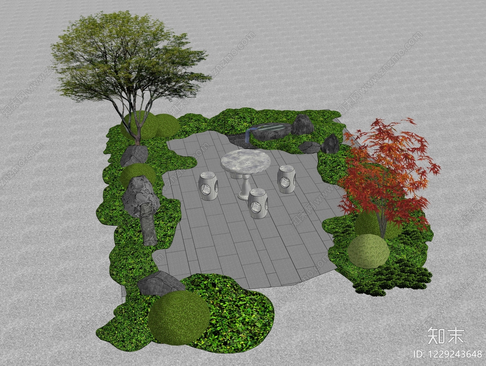 新中式景观庭院小品SU模型下载【ID:1229243648】