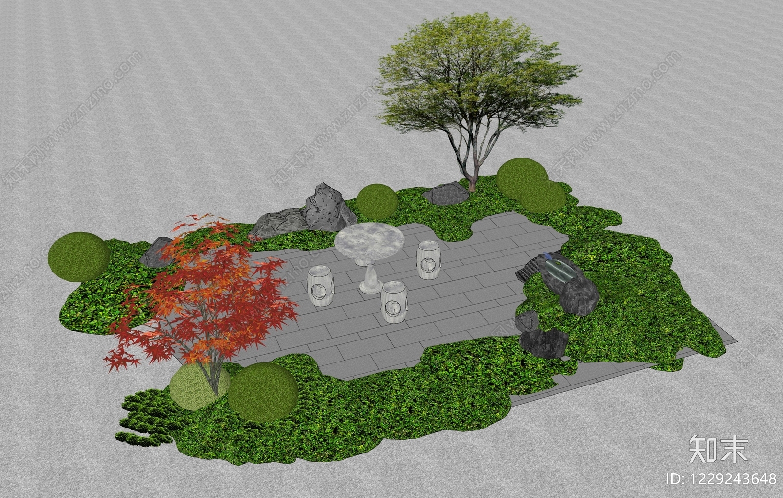 新中式景观庭院小品SU模型下载【ID:1229243648】