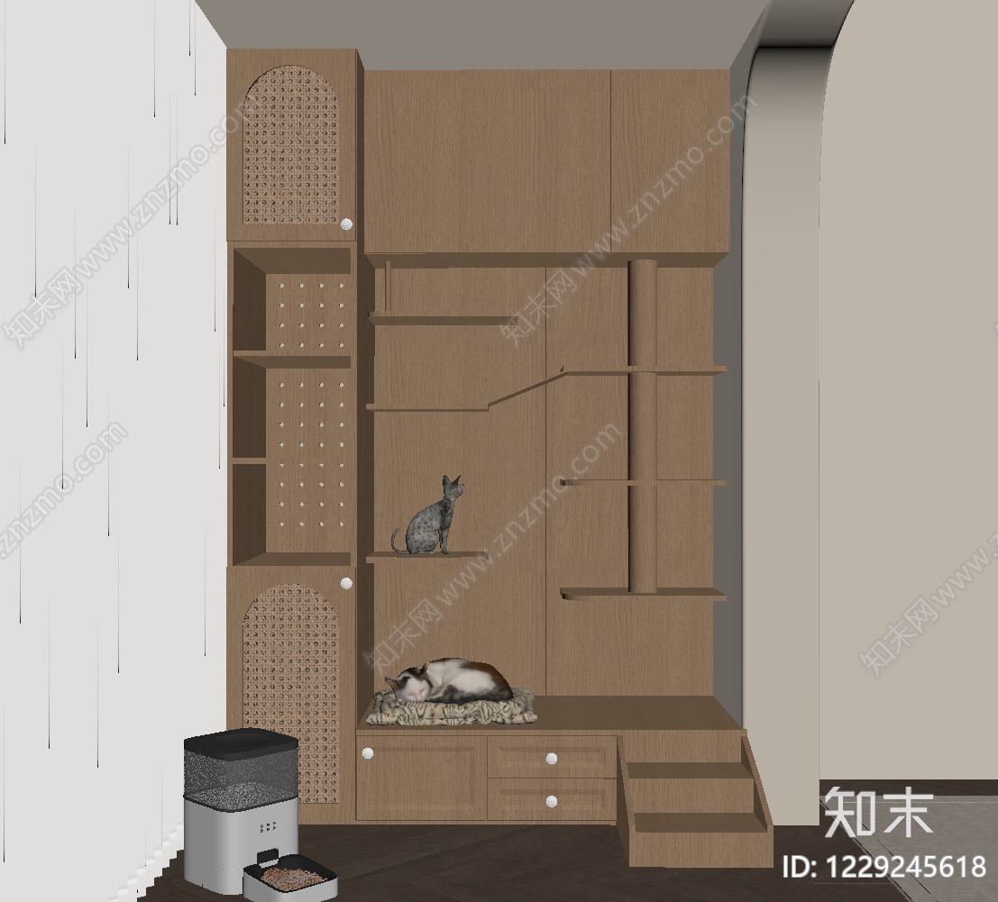 原木风猫爬架SU模型下载【ID:1229245618】