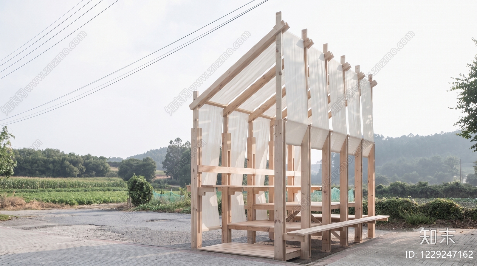 原木风廊架SU模型草图