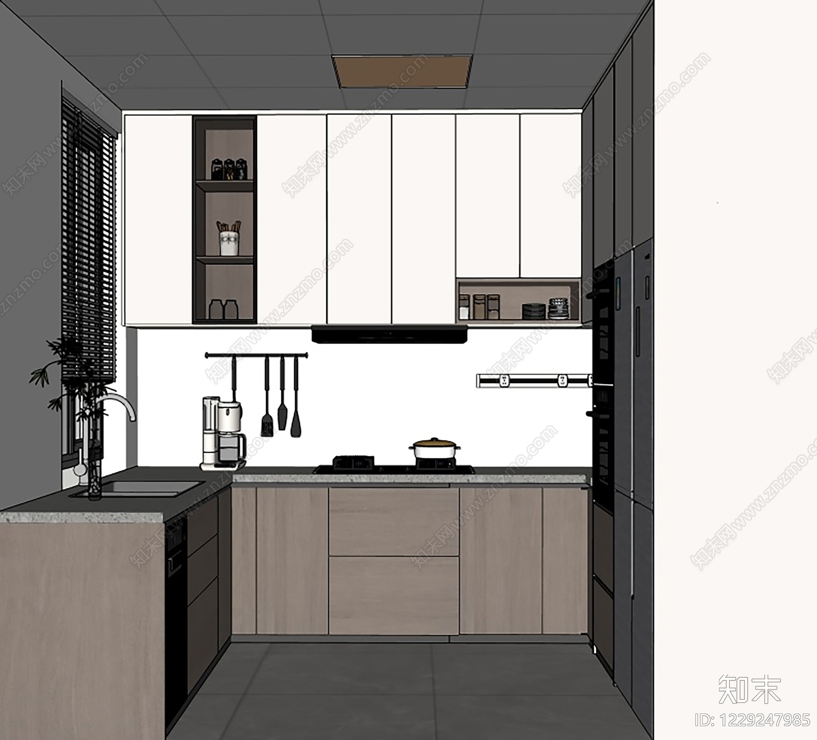 现代简约封闭式厨房SU模型下载【ID:1229247985】