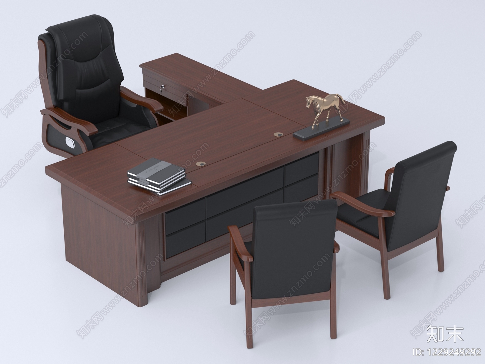 新中式办公桌椅3D模型下载【ID:1229249292】