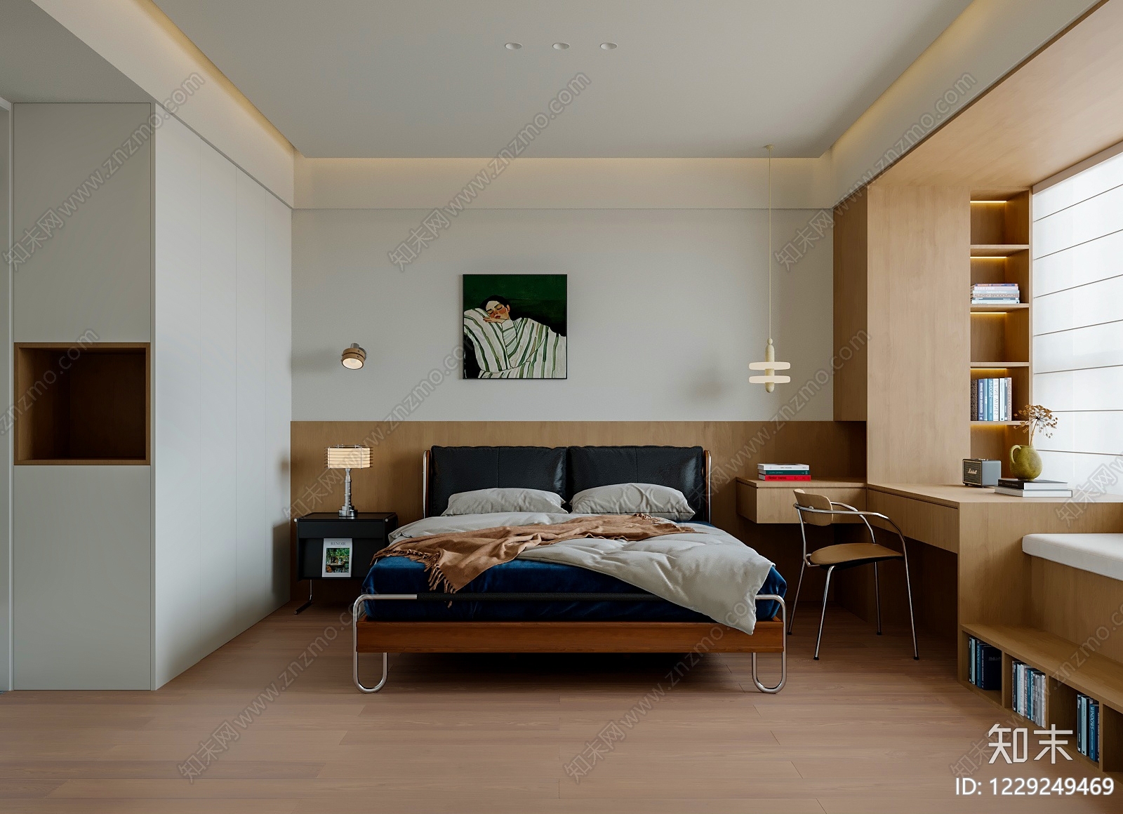 原木风家居卧室3D模型下载【ID:1229249469】
