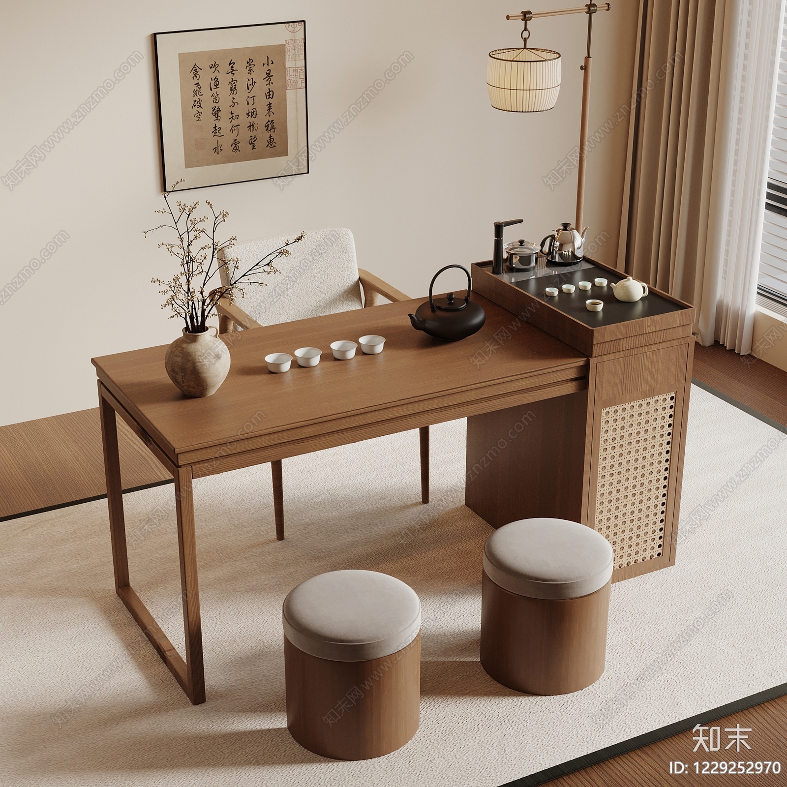 新中式茶桌椅3D模型下载【ID:1229252970】