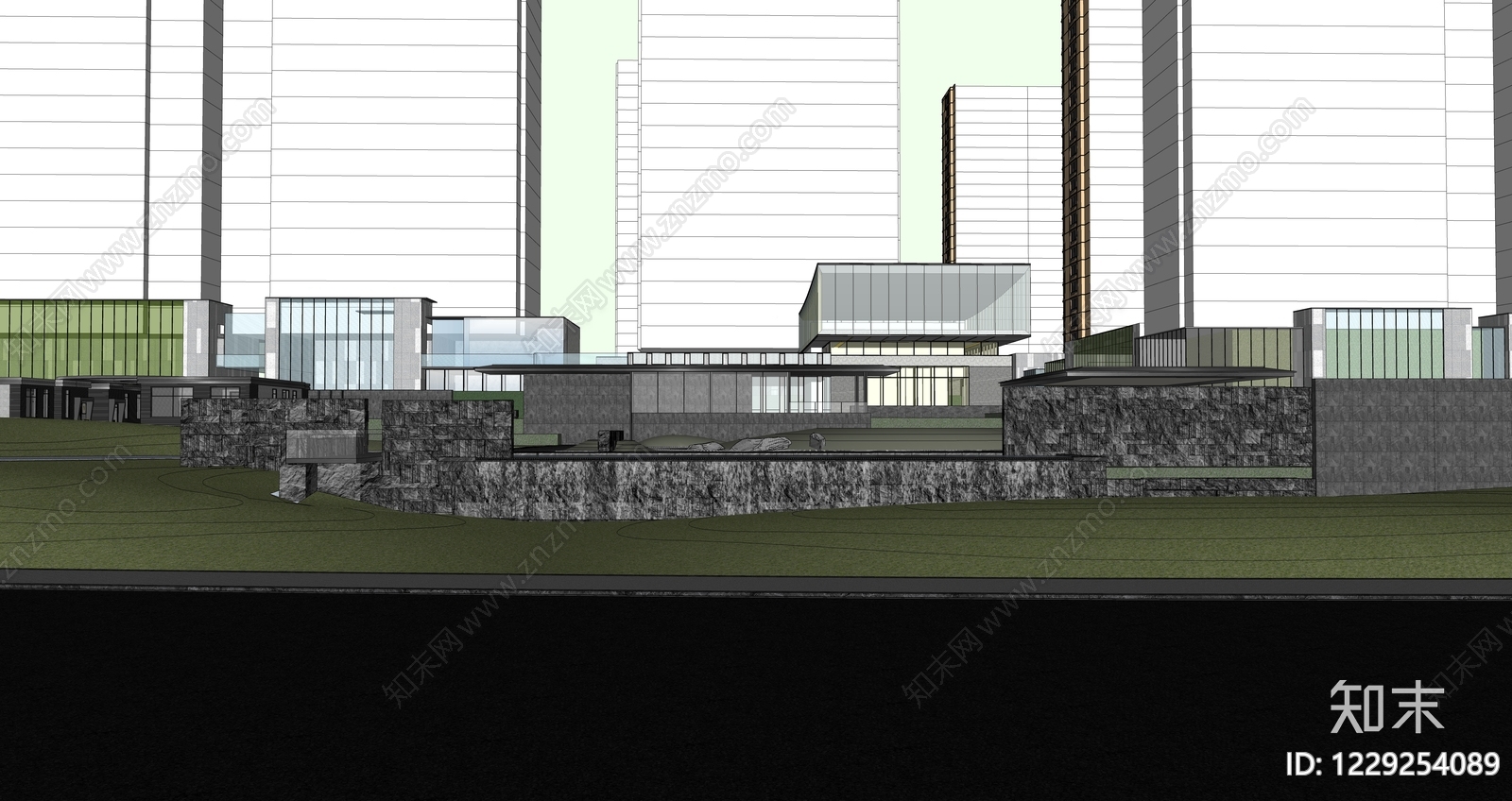 新中式景观小区景观SU模型下载【ID:1229254089】