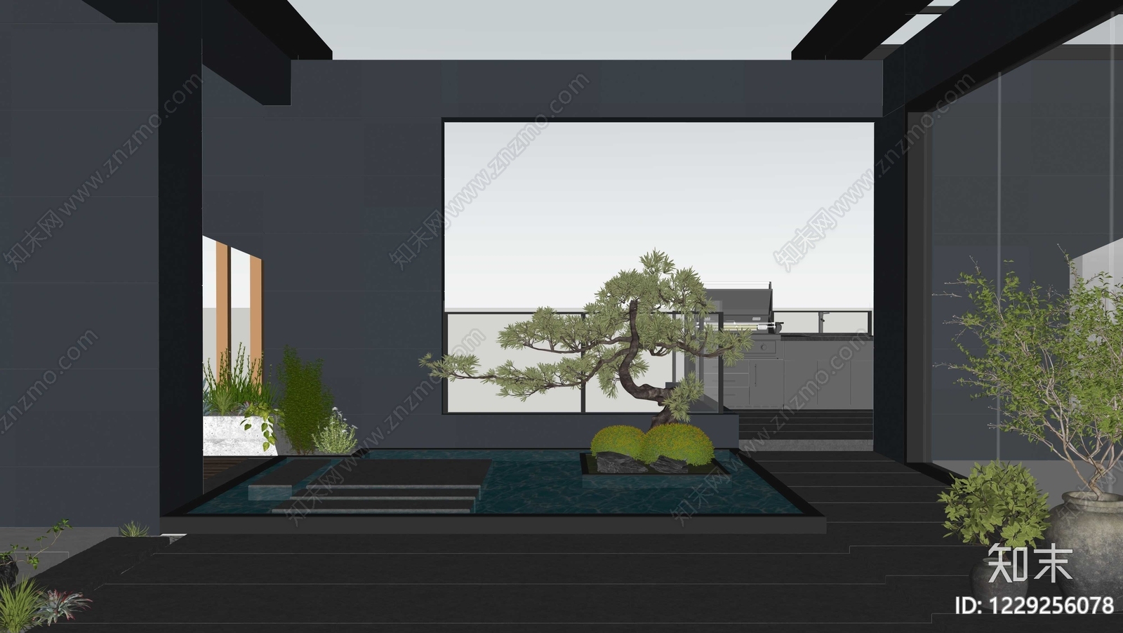 新中式景观屋顶花园SU模型下载【ID:1229256078】