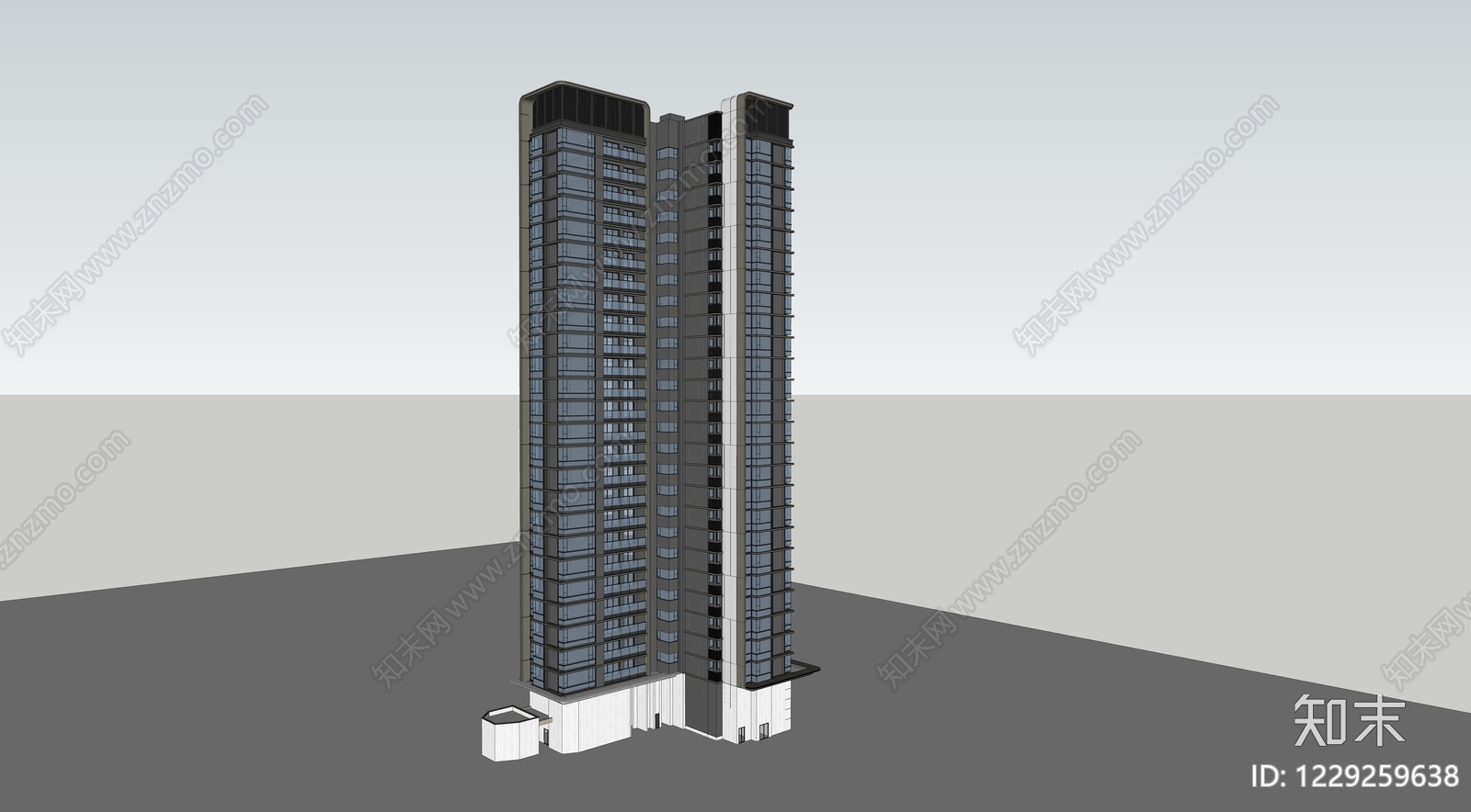 现代主义超高层住宅楼SU模型下载【ID:1229259638】