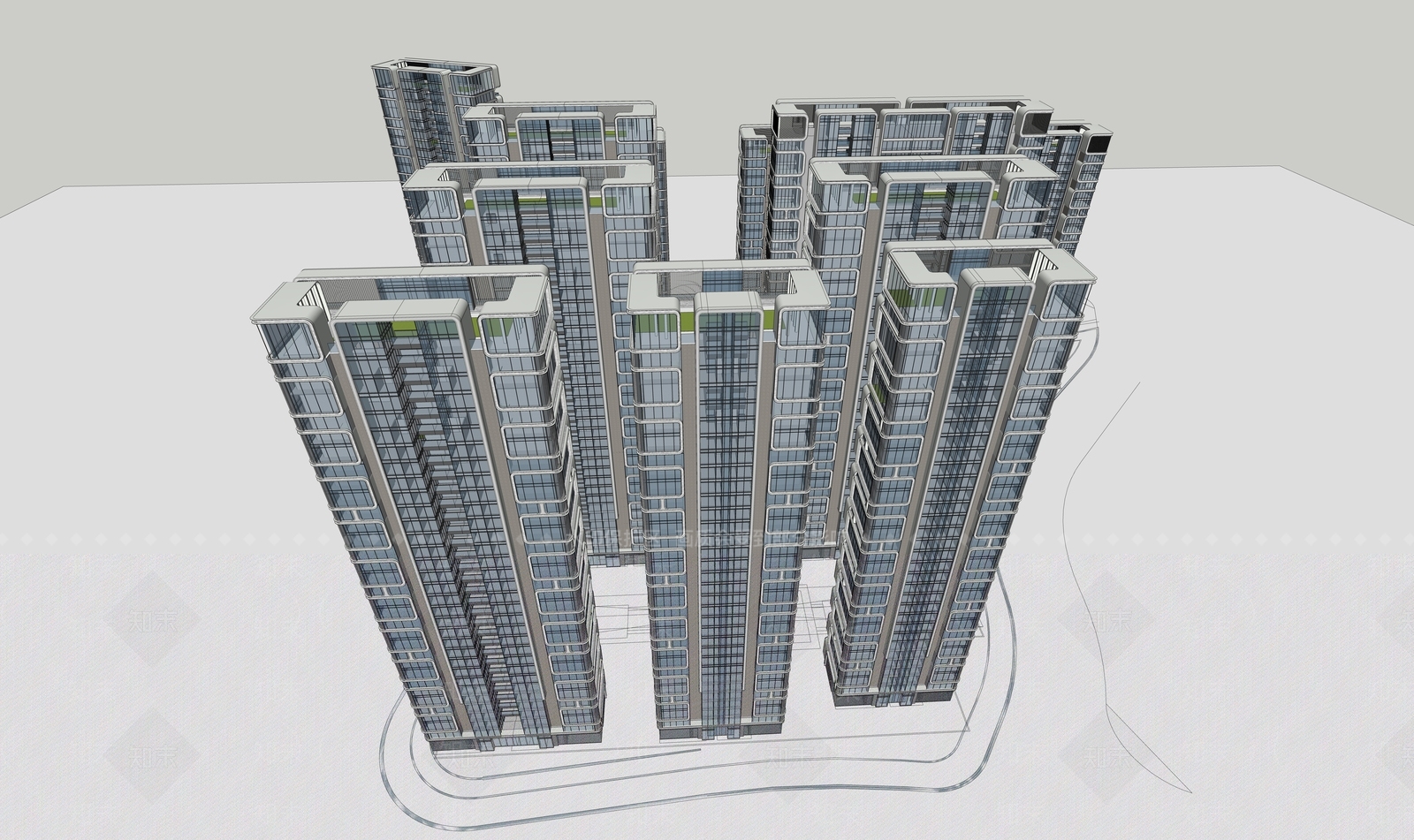 现代主义小区建筑SU模型下载【ID:1229263712】