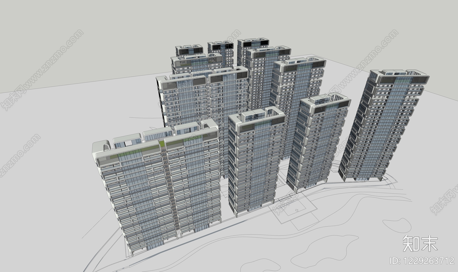 现代主义小区建筑SU模型下载【ID:1229263712】